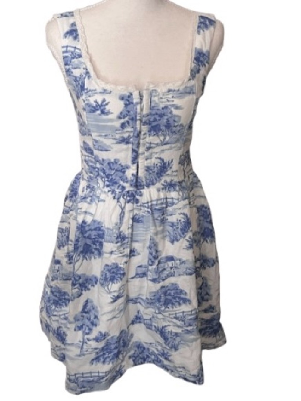 Corset Japna Linen Blend Dress Lace Floral Boho Small Toile Like Pattern